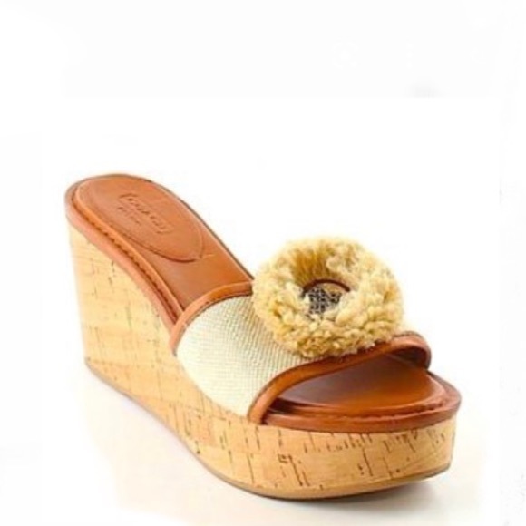 Leather/Canvas Cork Wedge Sandal Platform Slide NWOT - Picture 1 of 3
